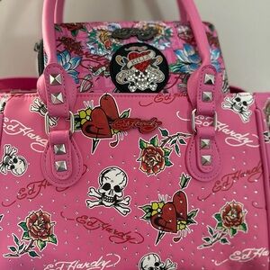 Ed Hardy Pink Graphic lunch tote